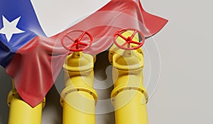 Chile flag covering an oil and gas fuel pipe line. Oil industry concept. 3D Rendering