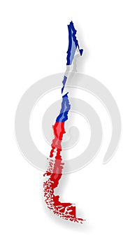 Chile flag and outline of the country on a white background.