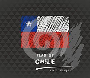 Chile flag, vector sketch hand drawn illustration on dark grunge background