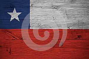 Chile national flag painted old oak wood