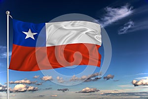 Chile national flag waving in the wind against deep blue sky.  International relations concept