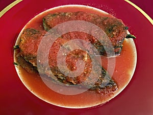 Chile Rellenos With Tomato Sauce Mexican Food photo