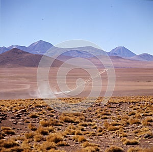 Chile, Salar de Atacama with arid and desert mountains