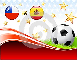 Chile versus Spain on Abstract Red Background with Stars