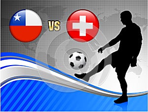 Chile versus Switzerland on Blue Abstract World Map Background