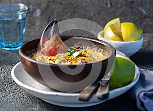 CHILEAN FOOD. Baked crabmeat crab meat with cheese, cream and bread. Traditional dish of chilean coast. Pastel o chupe