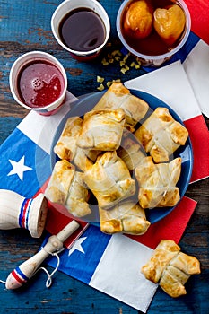 Chilean independence day concept. fiestas patrias. Chilean typical dish and drink on independence day party, 18