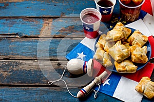 Chilean independence day concept. fiestas patrias. Chilean typical dish and drink on independence day party, 18