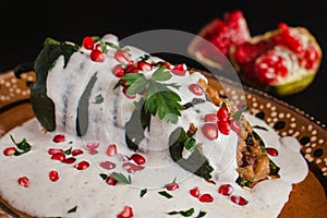 Chiles en Nogada traditional Mexican cuisine in Puebla Mexico photo