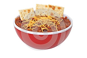 Chili with Cheese, Beans, and Crackers