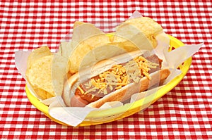 Chili Cheese Hot Dog with Potato Chips