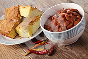 Chili dish with corn bread