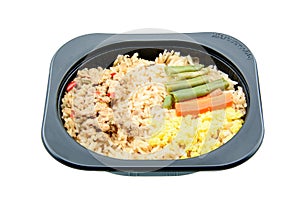 Chili paste with pork and fried rice, an innovative instant meal for a hectic life. photo