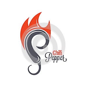 Chili pepper fire logo. Hot spicy food emblem on wte background