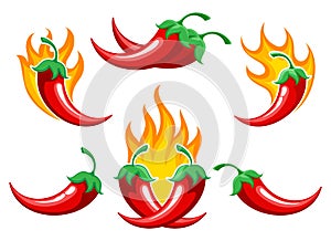 Chili pepper on fire set