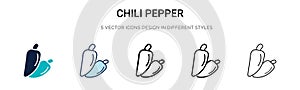 Chili pepper icon in filled, thin line, outline and stroke style. Vector illustration of two colored and black chili pepper vector