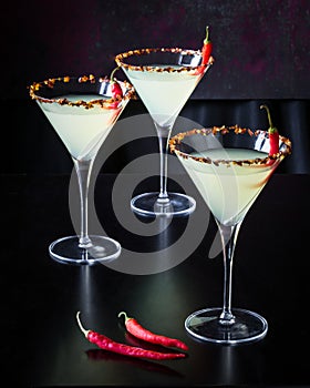 Chili Pepper Martinis on Black Background