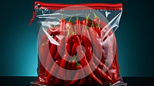 Chili pepper in plastic zipper bag on red