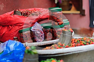 Chili pepper for sale on one of the many outdoor markets in Asia.