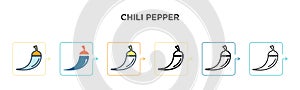 Chili pepper vector icon in 6 different modern styles. Black, two colored chili pepper icons designed in filled, outline, line and