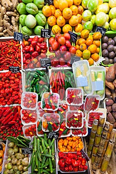Chili pepper and vegetables on market
