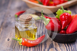 Chili pepper with pepper oil photo