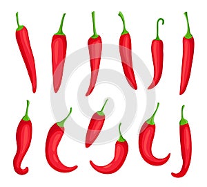 Chili peppers. Cartoon spicy hot red pepper. Cayenne and capsaicin spice ingredient for chilli sauce. Mexican pepper