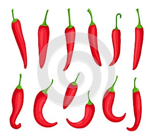 Chili peppers. Cartoon spicy hot red pepper. Cayenne and capsaicin spice ingredient for chilli sauce. Mexican pepper logo element