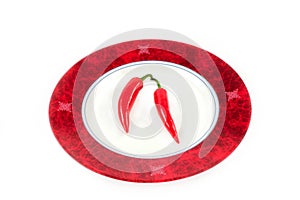 Chili peppers on a plate, isolated