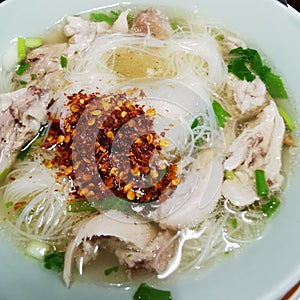 Chili pork chinese noodle clear soup