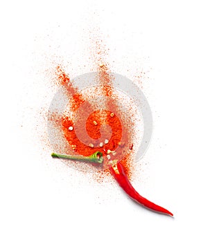 Chili powder bursting out of a red chili pepper