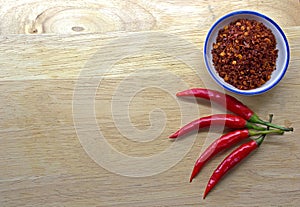 Chili powder and fresh peppers