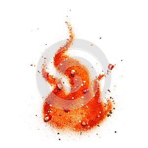 Chili powder, sliced chili and chili flakes forming a fire