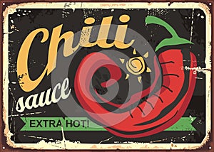 Chili sauce retro tin sign template design