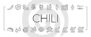 Chili Spicy Natural Vegetable Icons Set Vector