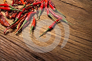 Chili on wood texture background