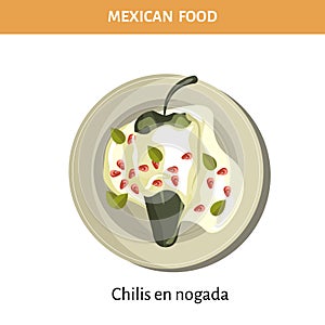 Chilis en nogada with tender sauce from Mexican food