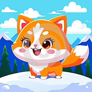 Chill and Charm: Kawaii Cat in Vector Snowscape