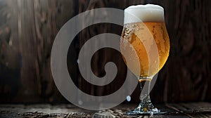 Chilled Craft Beer Glass on Wooden Background