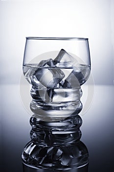 Chilled glass of water with ice cubes