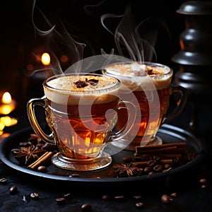 Chilled java duo, sipped through metal, against a dark canvas Frosty elegance photo