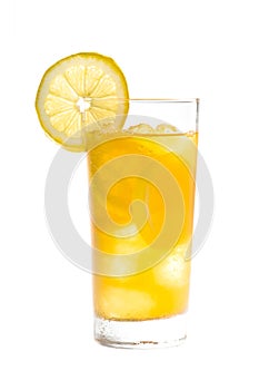 Chilled lemon ice tea over white