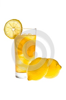 Chilled lemon ice tea over white
