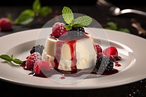 Chilled Pana cotta dessert plate. Generate Ai photo