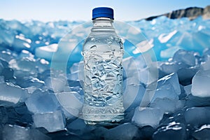 Chilled refreshment Water bottle presented on a bed of ice