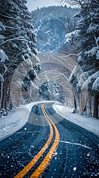 Chilled road exploration Travelers embarking on scenic winter road journeys