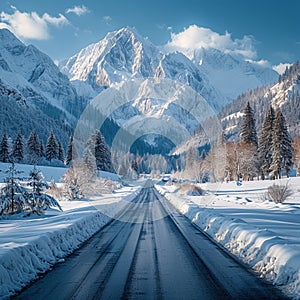 Chilled road exploration Travelers embarking on scenic winter road journeys