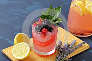 Chilled soft drinks with ice  and berries