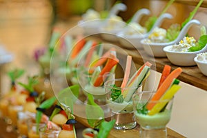 Chilled vegetable crudites with wasabi mayo. appetizers in cocktail party. food catering