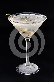 Chilled vodka martini with bleu cheese stuffed olives